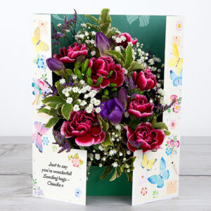 Lilac Freesias and Bi-Purple Spray Carnations with Lilac Limonium and Gypsophila ‘Thinking Of You’ Flowercard