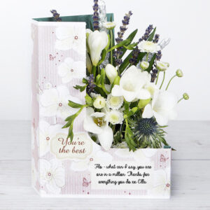 You’re The Best’ Thank You Flowers with White Freesias, Santini, Chrysanthemum, Sprigs of Lavender and Silver Wheat