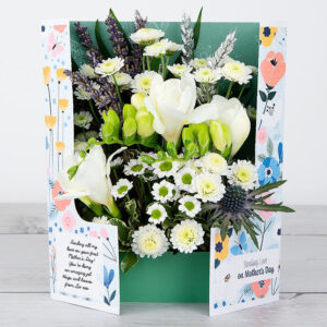 Mother’s Day Flowers with White Freesias, Spray Chrysanthemum, Santini, Lavender and Silver Wheat